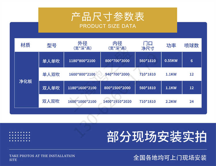 上海鸿之盛净化板双人单吹风淋室-参数表